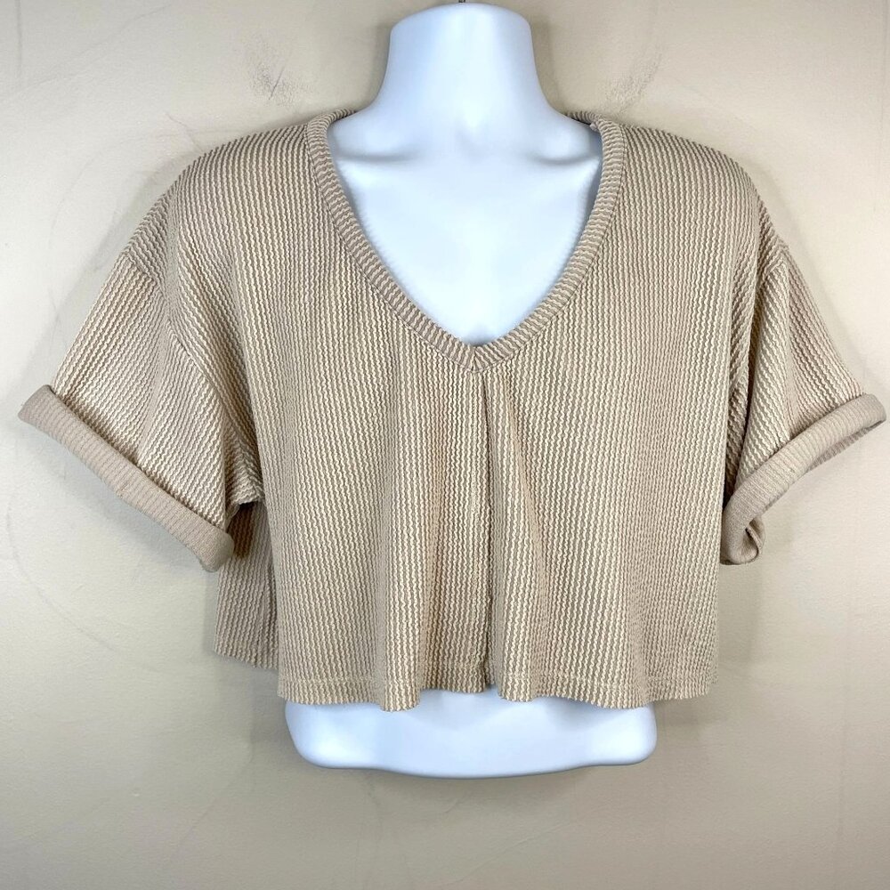 Altar'd State Crop Top Womens Xlarge Mushroom Beige Naturecore Minimalist Comfy